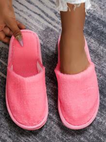 Minimalist Flannel Bedroom Slippers - Pink - View 1
