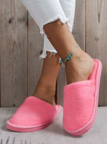 Minimalist Flannel Bedroom Slippers - Pink - View 2
