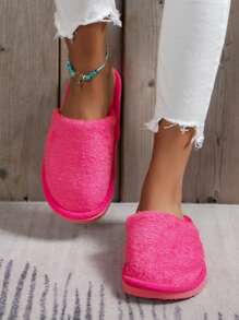 Neon Pink Flannel Bedroom Slippers - Hot Pink - View 1