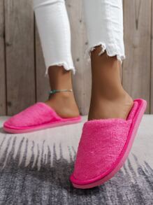Neon Pink Flannel Bedroom Slippers - Hot Pink - View 3