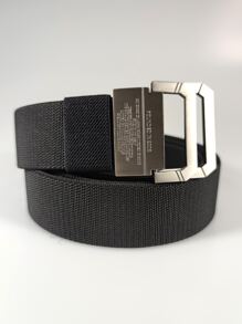 Hombres Cinturón con slogan rectángulo cinta con hebilla - Negro - Ver 2