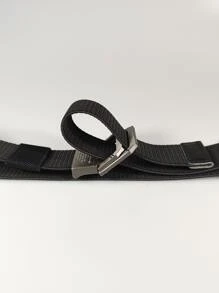 Hombres Cinturón con slogan rectángulo cinta con hebilla - Negro - Ver 3