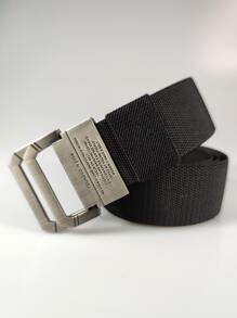 Hombres Cinturón con slogan rectángulo cinta con hebilla - Negro - Ver 4