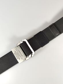 Hombres Cinturón con slogan rectángulo cinta con hebilla - Negro - Ver 5
