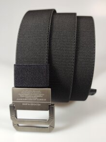 Hombres Cinturón con slogan rectángulo cinta con hebilla - Negro - Ver 6