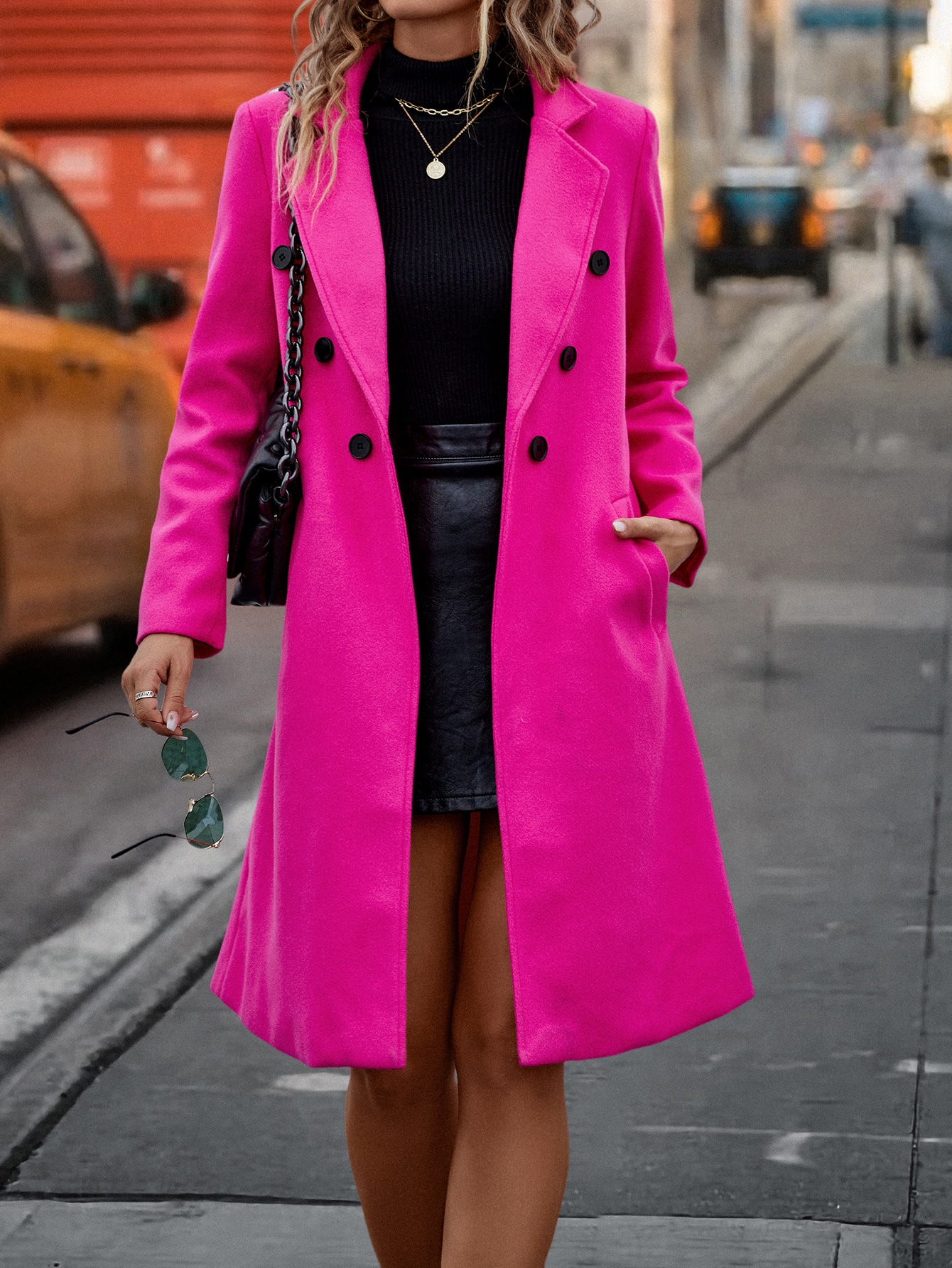 SHEIN Privé Lapel Neck Double Breasted Overcoat SHEIN UK