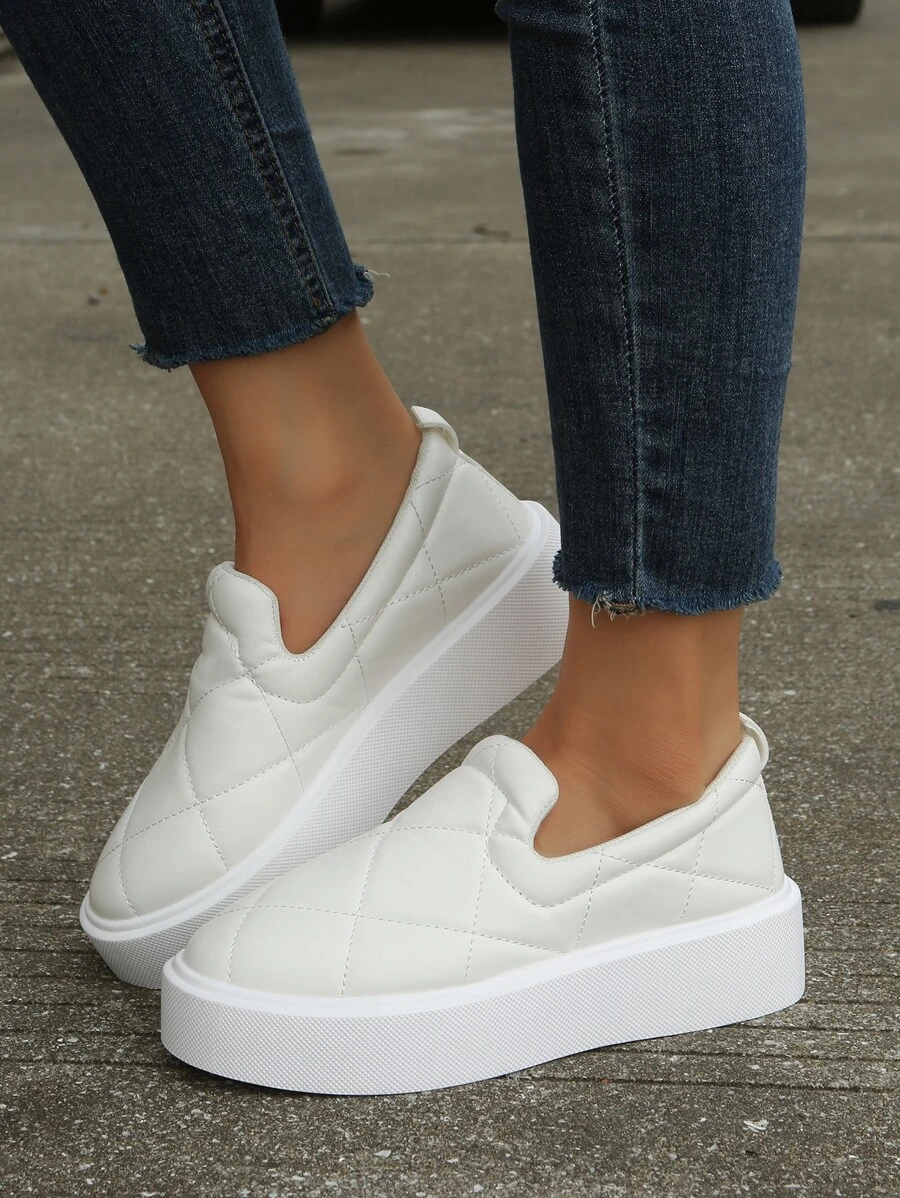 Zapatos con diseño de puntada sin cordones - Blanco - Ver 1