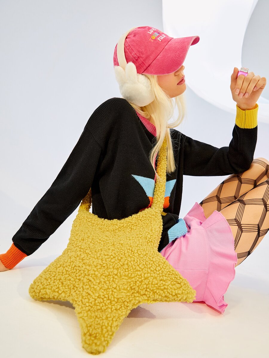 SHEIN ICON Ladies' Solid Color Plush Pentagram Shape Shoulder Bag - Yellow - View 1