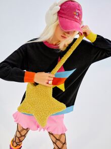 SHEIN ICON Ladies' Solid Color Plush Pentagram Shape Shoulder Bag - Yellow - View 3