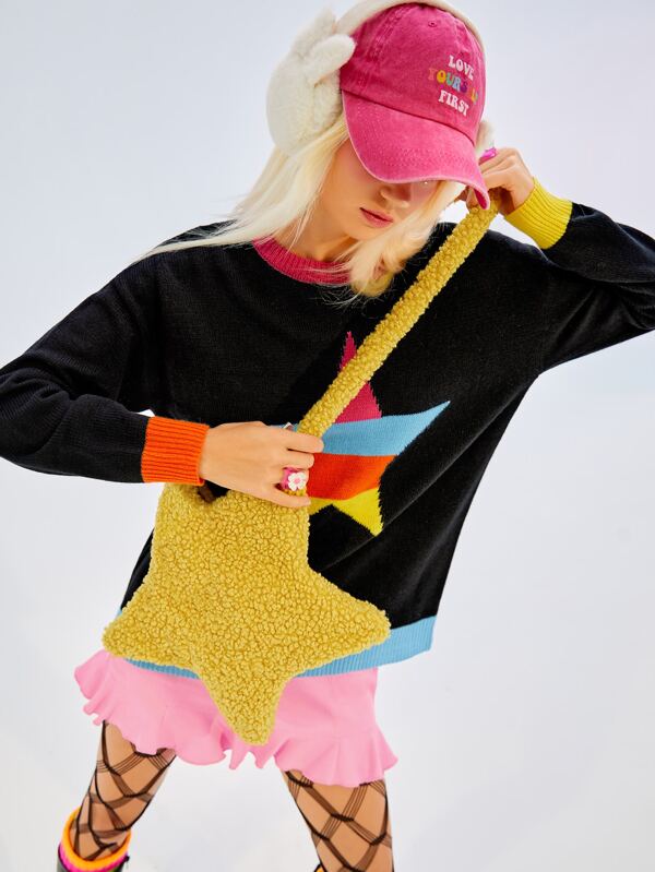 SHEIN ICON Star Shaped Fuzzy Novelty Bag SHEIN UK