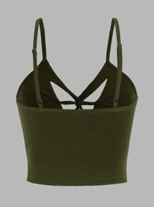 SHEIN ICON Áo hai dây Cắt ra xoắn lại màu trơn Giải trí - xanh quân đội - Xem 2