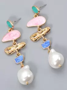 juran Pendientes Colgantes Con Decoración De Perlas Falsas