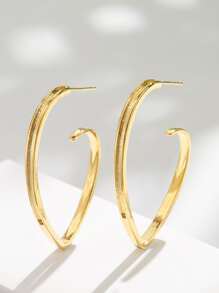 Heart Design Cuff Hoop Earrings - Yellow Gold - View 2