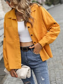 Drop Shoulder Pocket Patched Blouse - Yellow - View 4