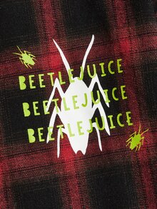 ROMWE MEN WB Horror | ROMWE Guys Plaid Letter Graphic Shirt - Red - View 5