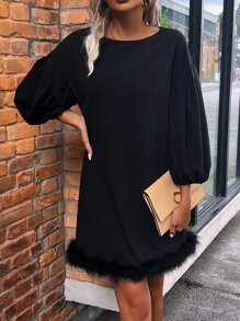 SHEIN Clasi 燈籠袖毛邊下擺洋裝