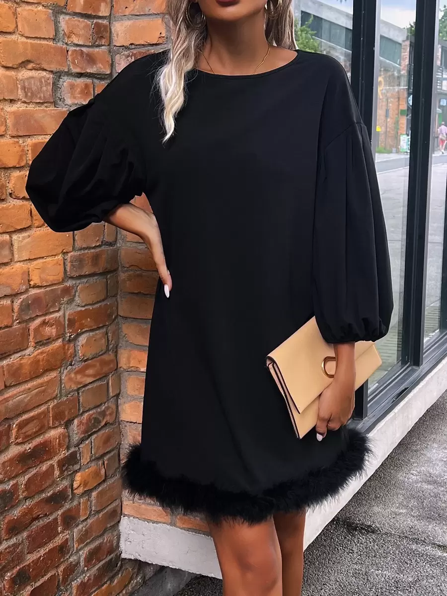 SHEIN Clasi 燈籠袖毛邊下擺洋裝