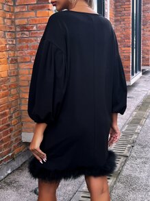 SHEIN Clasi 燈籠袖毛邊下擺洋裝