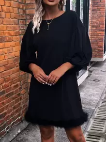 SHEIN Clasi 燈籠袖毛邊下擺洋裝