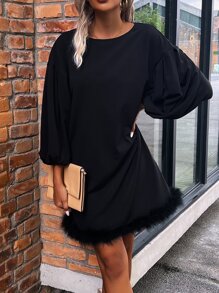 SHEIN Clasi 燈籠袖毛邊下擺洋裝