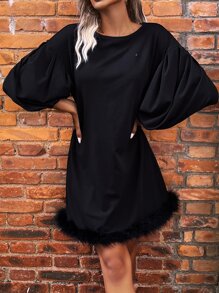 SHEIN Clasi 燈籠袖毛邊下擺洋裝