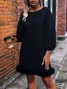 SHEIN Clasi 燈籠袖毛邊下擺洋裝