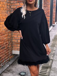 SHEIN Clasi 燈籠袖毛邊下擺洋裝