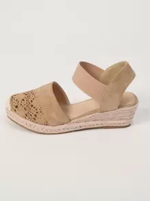 鏤空小圓頭鞋尖草編坡跟淺口鞋 - 棕色 - 查看 5