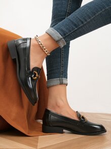 2025 Autumn Women's Metal Decor Slip-On Loafers, Fashionable Outdoor Flat Shoes - Black - View 6