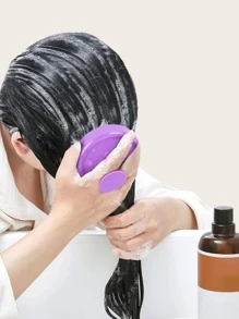 1pc Plain Shampoo Massage Brush, Purple Scalp Massager For Bathroom - Purple - View 1