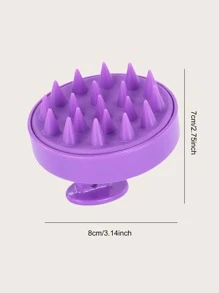 1pc Plain Shampoo Massage Brush, Purple Scalp Massager For Bathroom - Purple - View 3