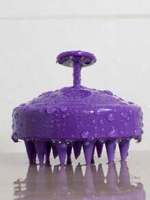 1pc Plain Shampoo Massage Brush, Purple Scalp Massager For Bathroom - Purple - View 5