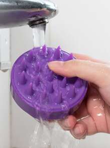 1pc Plain Shampoo Massage Brush, Purple Scalp Massager For Bathroom - Purple - View 6