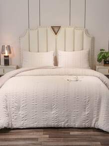 Ruched Duvet Cover Set Without Filler - Baby Pink - View 1