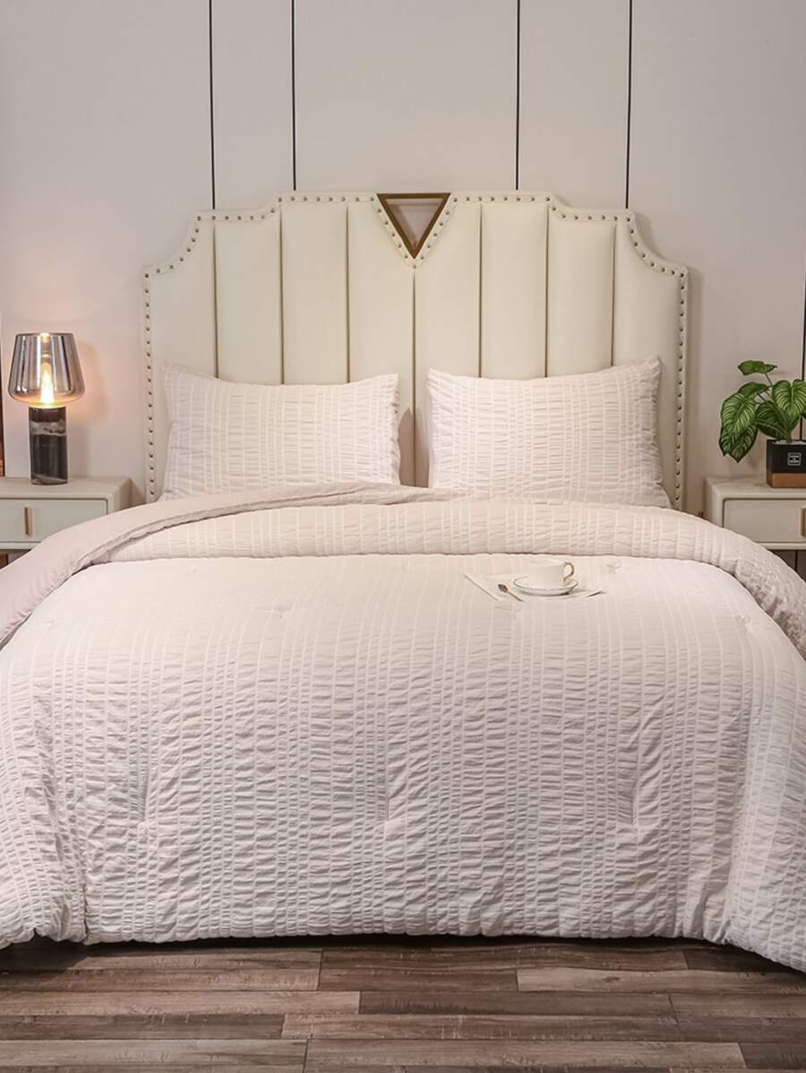 Ruched Duvet Cover Set Without Filler - Baby Pink - View 1