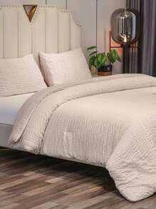 Ruched Duvet Cover Set Without Filler - Baby Pink - View 3
