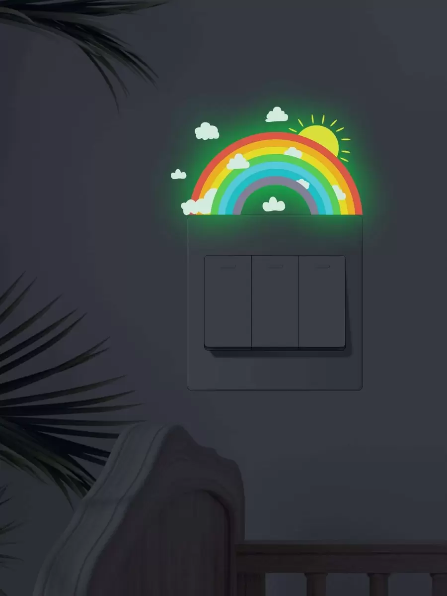 1 pieza Pegatina de pared con diseño de arcoíris que brilla en la oscuridad para interruptor/enchufe, calcomanía de pared de dibujos animados para interruptor, para decoración del hogar, pegatinas, calcomanías de vinilo para decoración del hogar, artículos de decoración de primavera para renovar su hogar, pegatinas de decoración Rama, regalos, decoración de habitación para cumpleaños, graduación, regreso a la escuela, útiles escolares - Multicolor - Ver 1