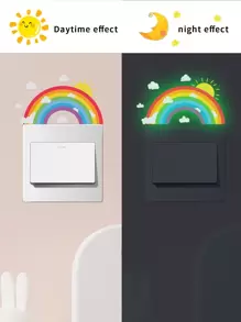 1 pieza Pegatina de pared con diseño de arcoíris que brilla en la oscuridad para interruptor/enchufe, calcomanía de pared de dibujos animados para interruptor, para decoración del hogar, pegatinas, calcomanías de vinilo para decoración del hogar, artículos de decoración de primavera para renovar su hogar, pegatinas de decoración Rama, regalos, decoración de habitación para cumpleaños, graduación, regreso a la escuela, útiles escolares - Multicolor - Ver 3