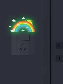 1 pieza Pegatina de pared con diseño de arcoíris que brilla en la oscuridad para interruptor/enchufe, calcomanía de pared de dibujos animados para interruptor, para decoración del hogar, pegatinas, calcomanías de vinilo para decoración del hogar, artículos de decoración de primavera para renovar su hogar, pegatinas de decoración Rama, regalos, decoración de habitación para cumpleaños, graduación, regreso a la escuela, útiles escolares - Multicolor - Ver 4