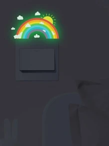 1 pieza Pegatina de pared con diseño de arcoíris que brilla en la oscuridad para interruptor/enchufe, calcomanía de pared de dibujos animados para interruptor, para decoración del hogar, pegatinas, calcomanías de vinilo para decoración del hogar, artículos de decoración de primavera para renovar su hogar, pegatinas de decoración Rama, regalos, decoración de habitación para cumpleaños, graduación, regreso a la escuela, útiles escolares - Multicolor - Ver 2