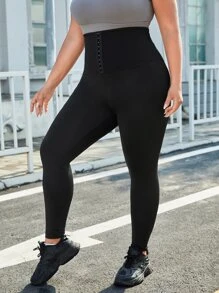 Easithlete 大碼鉤眼扣運動打底褲 - 黑色 - 查看 5