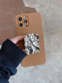 件金屬波浪圖案支架手機殼相容 iphone 15 Pro Max、小米 - 棕色 - 查看 1