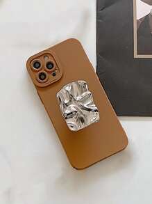 件金屬波浪圖案支架手機殼相容 iphone 15 Pro Max、小米 - 棕色 - 查看 2