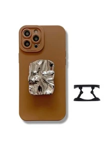 件金屬波浪圖案支架手機殼相容 iphone 15 Pro Max、小米 - 棕色 - 查看 5