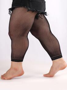 Solid Plus Size Fishnet Tights - Black - View 5