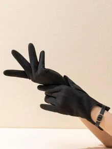 1pair Fashionable Suede Touch Screen Gloves For Women To Drive In Spring, Autumn And Winter - Black - View 1