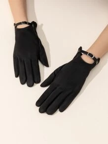 1pair Fashionable Suede Touch Screen Gloves For Women To Drive In Spring, Autumn And Winter - Black - View 2