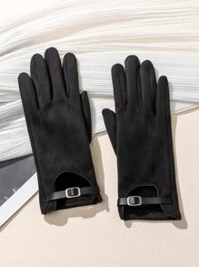 1pair Fashionable Suede Touch Screen Gloves For Women To Drive In Spring, Autumn And Winter - Black - View 3