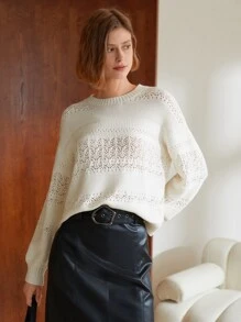 MOTF PREMIUM Áo len nữ màu trơn Giải trí - trắng - Xem 2