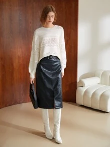 MOTF PREMIUM Áo len nữ màu trơn Giải trí - trắng - Xem 7